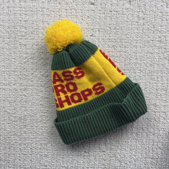 Bass Pro Shops Knit Winter Tuque Beanie w/ Pom Green / Yellow / Red Hunting - Picture 6 of 6